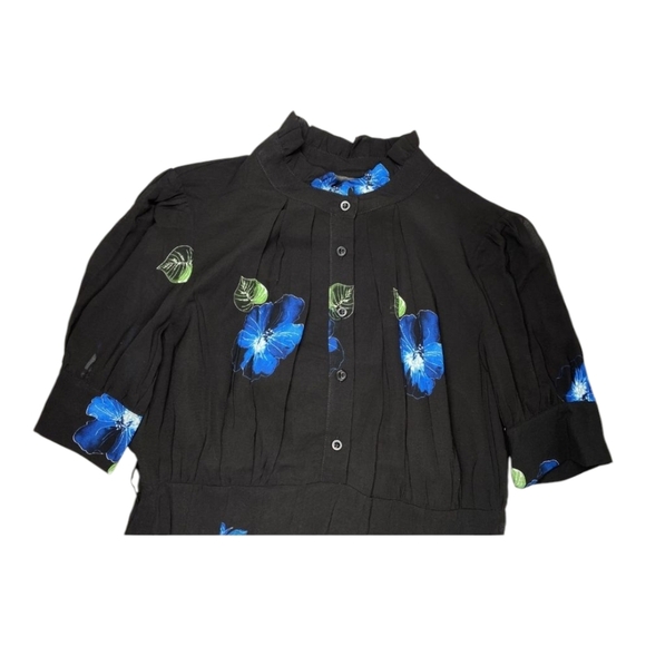 Gracia Womens Maxi Dress Black Size L Blue Purple Floral Belted Fit & Flare - Picture 8 of 13